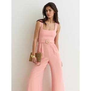 REISS Dia Tipped Wide-Leg Belted Jumpsuit